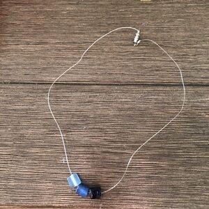 Handmade floating blue square beaded necklace